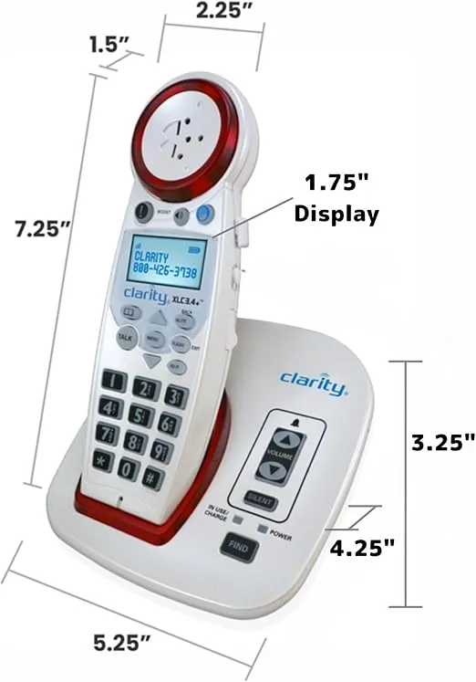 Clarity XLC3.4+ DECT 6.0 Extra Loud Ringer with Big Button, Speakerphone with Talking Caller ID, and Dual Power Battery