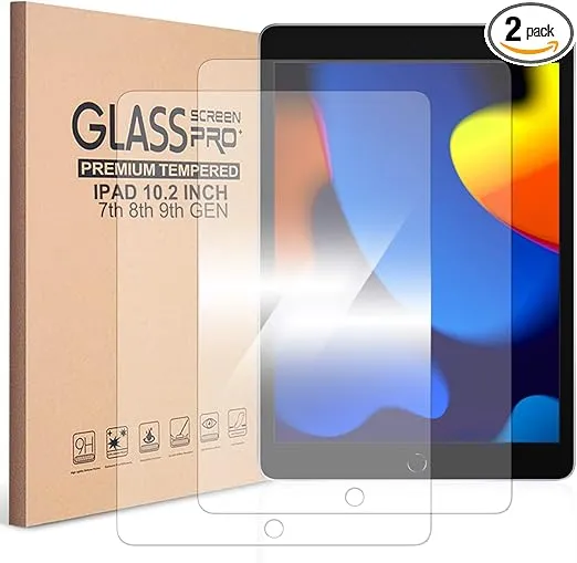 KIQ 2 Pack Tempered Glass Compatible iPad 9th 8th 7th Generation (10.2 Inch ipad Screen Protector 9/8/7 gen 2021 2020 2019)