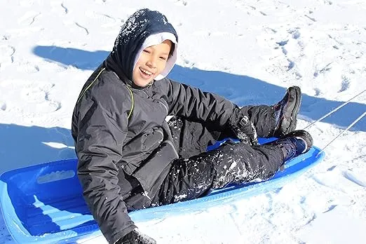 Slippery Racer Downhill Xtreme Flexible Adults and Kids Plastic Toboggan Snow Sled for Up to 2 Riders with Pull Rope and Handles, Blue