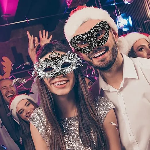 SIQUK Couple Masquerade Masks Metal Venetian Party Mask Halloween Costume Mask Mardi Gras Mask for Couples Women and Men
