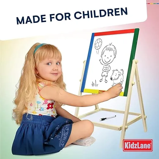 Kidzlane Art Easel for Kids 2-4 - Wooden Toddler Easel - Double Sided Standing Chalkboard/Dry Erase Board for Kids - Toddler Drawing Board with Accessories - 25.75 Inches Blackboard and Whiteboard