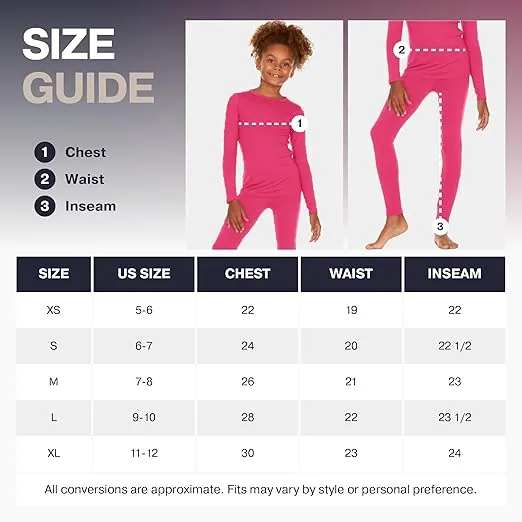 Thermajane Thermal Underwear for Kids Long Johns, Girls Thermal Underwear Set, Base Layer Kids Long Underwear