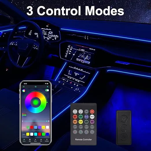 Interior Car Lights, 5 in 1 RGB Car LED Lights with Wireless APP/RF Remote/Button Control, Ambient Lighting Kit with 236 Inch Fiber Optic, Music Mode USB Neon Light Strip