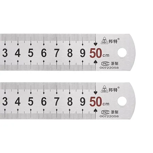 HARFINGTON 2pcs Stainless Steel Ruler 20-inch/50cm Metal Rulers 1.14" Wide, Inch and Metric Graduation Straight Edge Measuring Tool
