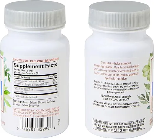 Quantum Health See Lutein+, Lutein & Zeaxanthin Eye Supplement, with Eye Vitamins C and E, Helps Maintain Overall Eye Health - 30 Softgels, 30-Day Supply
