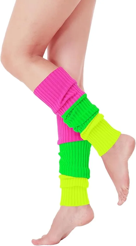 v28 Women Juniors Neon Ribbed Leg Warmers for 80s Eighty's Party Sports Yoga