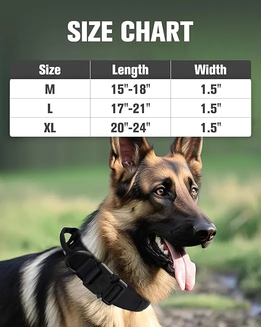 Joytale Tactical Dog Collar with Handle, Heavy Duty Military Dog Collar with 2 Patches for Training, Adjustable Tactical Collars for Medium Dogs, Black, M