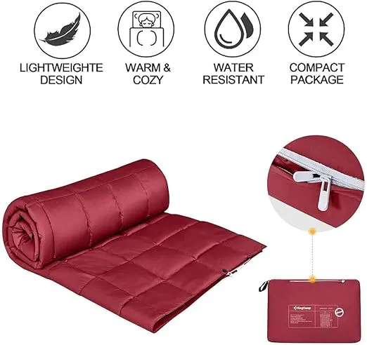 KingCamp Puffy Blanket for Camping, Warm Down Alternative Outdoors Indoors Quilt, Lightweight Compact Packable Windproof Blankets for Stadium, Airplane, Travel, Picnics, Backpacking