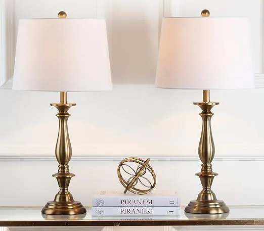 SAFAVIEH Lighting Collection Brighton Farmhouse Candlestick Gold 29-inch Bedroom Living Room Home Office Desk Nightstand Table Lamp Set of 2 (LED Bulbs Included)