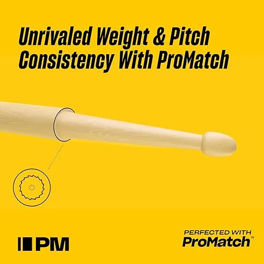 ProMark Drum Sticks - Classic Forward 2B Drumsticks - Drum Sticks Set - Oval Wood Tip - Natural, Raw Hickory Drumsticks - Consistent Weight and Pitch - 1 Pair