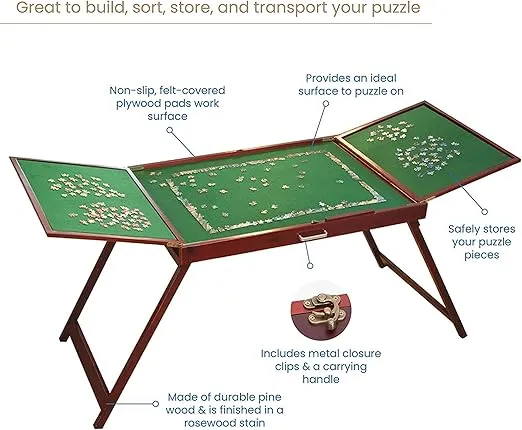 Bits and Pieces Fold-and-Go Wooden Jigsaw Table - Folding Jigsaw Puzzle Table - Puzzle Accessories - Portable Puzzle Table & Puzzle Storage- 25" x 34"