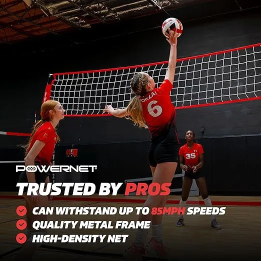 PowerNet Volleyball Warm Up Net, Portable Volleyball Net for Backyard Games & Training, Indoor Outdoor Volleyball Practice Equipment, Foldable One Piece Quick Setup Frame Volleyball Training Net