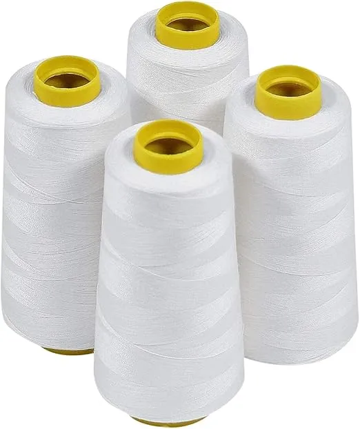 4 Large Cones (3000 Yards Each) of Polyester Threads for Sewing Quilting Serger White Color from Threadnanny