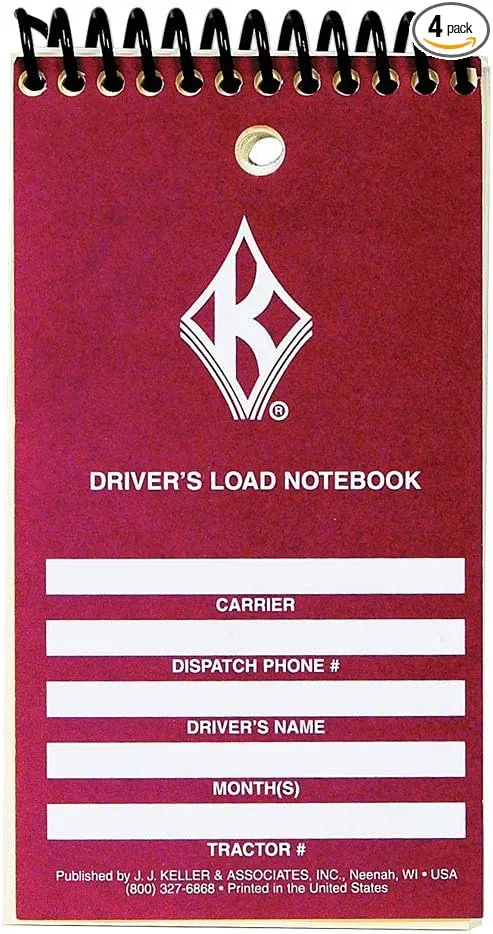 J. J. Keller Driver's Load Notebook, 4-pk. - 3" x 5.5", Pocket Sized, Spiral Bound, 3 Ply - Handy Way to Record Key Information Like Mileage, Expenses & Time Worked