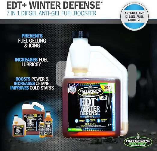 Hot Shot's Secret EDT+ Winter Defense, 7-in-1 Anti-Gel Diesel Fuel Additive – Prevents Gelling, Protects Diesel Fuel System, Diesel Additive Improves Cold Starts, Boosts Cetane, 8 oz.