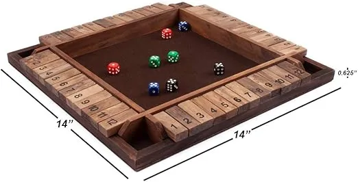 GSE Games & Sports Expert 1-4 Player Wooden Shut The Box Board Game with 8 Dice. 4-Way 12 Numbers Shut The Box Dice Game Set of Popular English Pub Board Game - Walnut