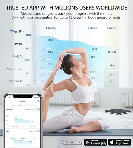 ABLEGRID Body Fat Scale,Digital Smart Bathroom Scale for Body Weight,Large LCD Display Screen,16 Body Composition Analyzer with BMI,Water Weigh,Heart Rate,Baby Mode,Fitness App,400lb,Rechargeable