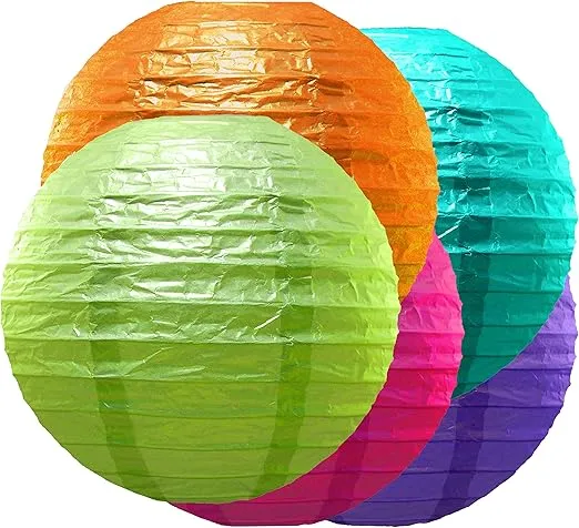 LumaBase Round Paper Lanterns - Multicolor, 10" Lanterns, 5 Count, 78905
