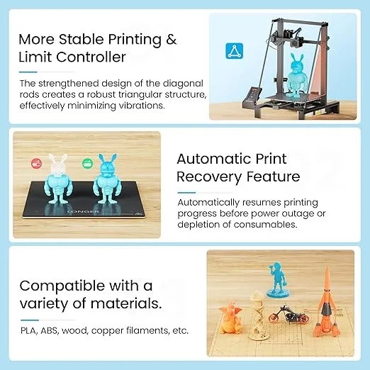 Longer LK5 Pro 3 3D Printer 11.8x11.8x15.7in Large Printing Size FDM 3D Printer Fully Open Source Motherboard Upgrade TMC 2209 with Resume Printing 3D Printers 95% Pre-Assembled Ideal for Beginners