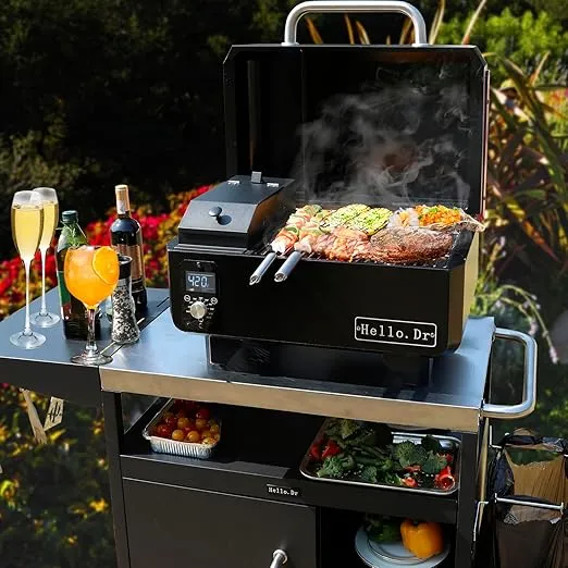 Hello.Dr Portable Pellet Grill, Portable Pellet Smoker, Tabletop Smoker Grill 8 in 1 for RV Camping Tailgating RV Cooking BBQ, Temperature Control and Superheated Steam Technology,Red