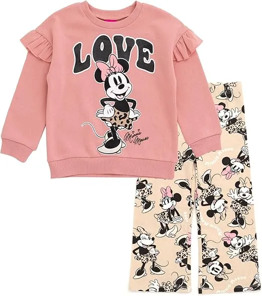 Disney Minnie Mouse Mickey Mouse Fleece Sweatshirt & Flare Leggings Outfit Set Infant to Big Kid Sizes (18 Months - 10-12)