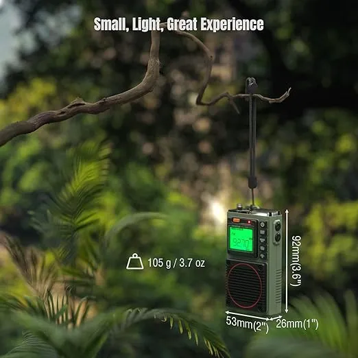 Raddy RF75A APP Control Shortwave Radio, Portable Shortwave Radios AM/FM/VHF/SW/WB Weather Radio, Pocket Radio Rechargeable w/ 9.85 Ft Wire Antenna (Army Green)