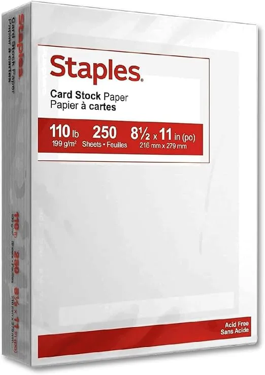 Staples Cardstock Paper, 8.5-Inch x 11-Inch Paper Size, Matte White, 110 lbs. (250 Pack)