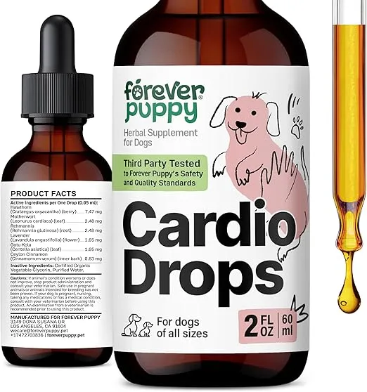 Cardio Drops for Dogs - Heart Health Supplement w/Hawthorn Berries and Motherwort Herb - Happy Pet Care w/Lavender Extract - Herbal Dog Food Supplements for Canine Wellbeing - 2 oz