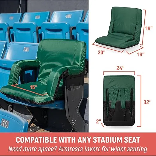 Picnic TIME Ventura Reclining Stadium Seat with Back Support, Padded Bleacher Seat with Backpack Straps, Gaming Chair, Floor Meditation Chair