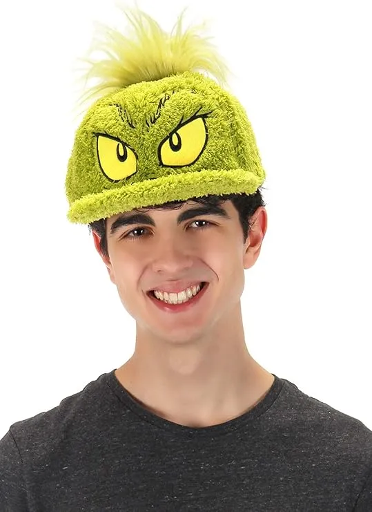 elope Dr. Seuss The Grinch Adjustable Hat | Fuzzy Grinch Christmas Party Hats, Green Fur Hair Costume Snapback Cap