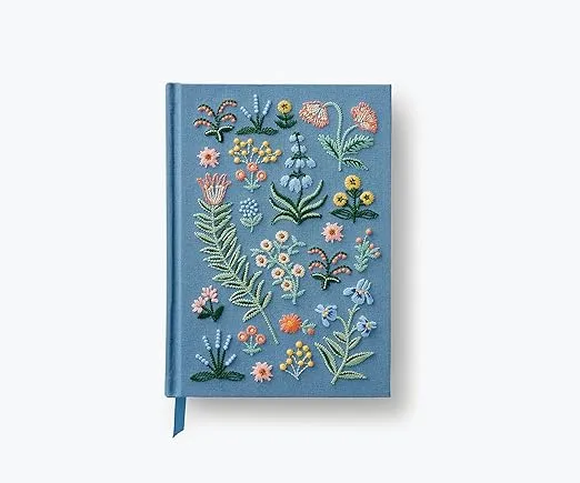 RIFLE PAPER CO. Embroidered Journal | 400 Ruled Pages, Cloth Cover with Floral Embroidery & Grosgrain Ribbon Bookmark, (Lay-Flat Binding, 8" L x 5.75" W), Menagerie Garden