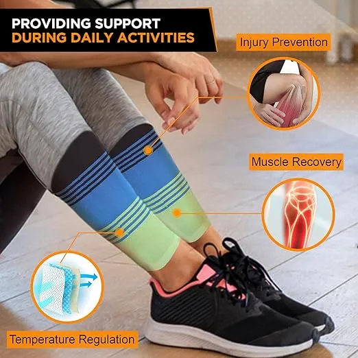 Doc Miller Compression Calf Sleeve for Men & Women, Medical Grade, 20-30mmHg Graduated Support for Running, Calf Tear, Shin Splints, Knee High, Calf Sleeves, Stripes Design, Medium, 1 Pair