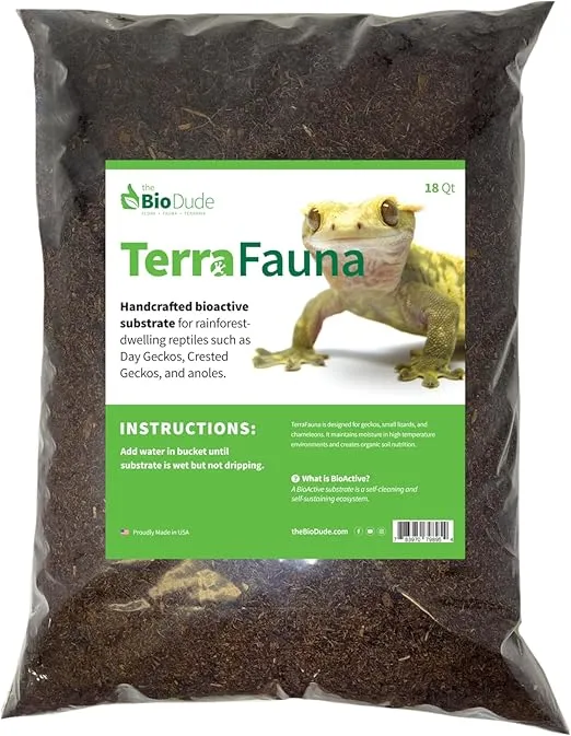 The Bio Dude Terra Fauna Bioactive Reptile Substrate 18 Quart for Reptile habitats, terrariums and vivariums. Great for Crested Geckos, Gargoyle Geckos, Day Geckos, Frogs and Indoor Gardening