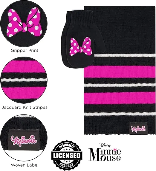 Disney Girls Toddler Winter Hat, Scarf & Mittens Set 2-4 Or Minnie Mouse Hat, Scarves & Kids Gloves Sets 4-7