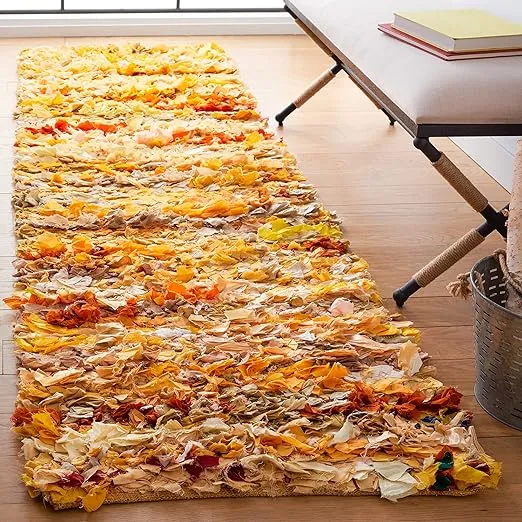 SAFAVIEH Rio Shag Collection Runner Rug - 2'3" x 6', Gold & Multi, Handmade Decorative, 3.5-inch Thick Ideal for High Traffic Areas in Living Room, Bedroom (SG951G)