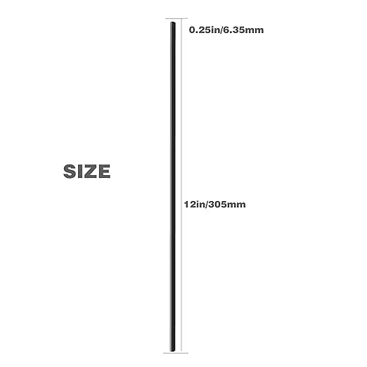 Acetal Copolymer Plastic Round Delrin Rod 1/4" Diameter, 12" Length - Black Color - Pack 6 (0.25in×12in, 6)