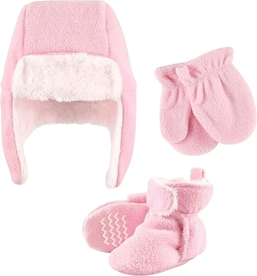 Hudson Baby Girls' Trapper Hat, Mitten and Bootie Set