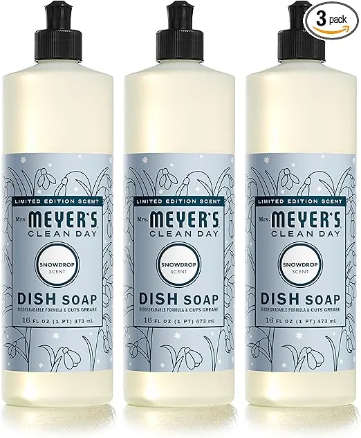 MRS. MEYER'S CLEAN DAY Liquid Dish Soap, Biodegradable Formula, Limited Edition Snowdrop, 16 Fl. Oz - Pack of 3