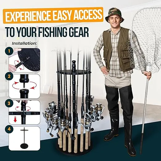 Rush Creek Creations | Fishing Rod Holder for 16 Rods, Fishing Pole Holder for Garage Organization and Storage, for Fishing Reels, Fishing Gear, Fishing Accessories, Tackle Box