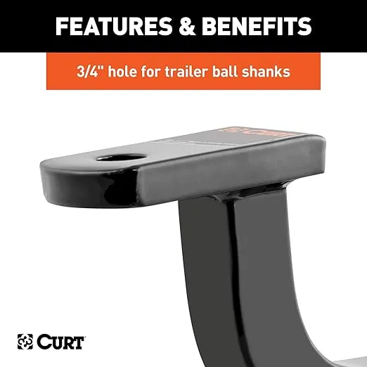 CURT 45015 Class 2 Trailer Hitch Ball Mount, Fits 1-1/4-Inch Receiver, 3,500 lbs, 3/4-Inch Hole, 5-Inch Rise, Gloss Black Powder Coat, MOUNT 8