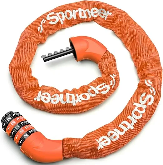 Sportneer Bike Lock: 5 Digit Combination High Security Anti Theft Bike Chain Lock - 3.2/3.6/4ft Heavy Duty Keyless Bicycle Lock for Bike, Motorcycle, Scooter, Door & Gate - 4/6mm Thick, Easy to Use