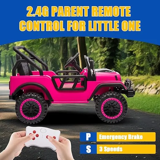 12V Kids Ride On Truck Car with Remote Control, 4 Wheels Powered Electric Car for Kids, w/Spring Suspension,Music, High/Low Speed Switch(Pink)