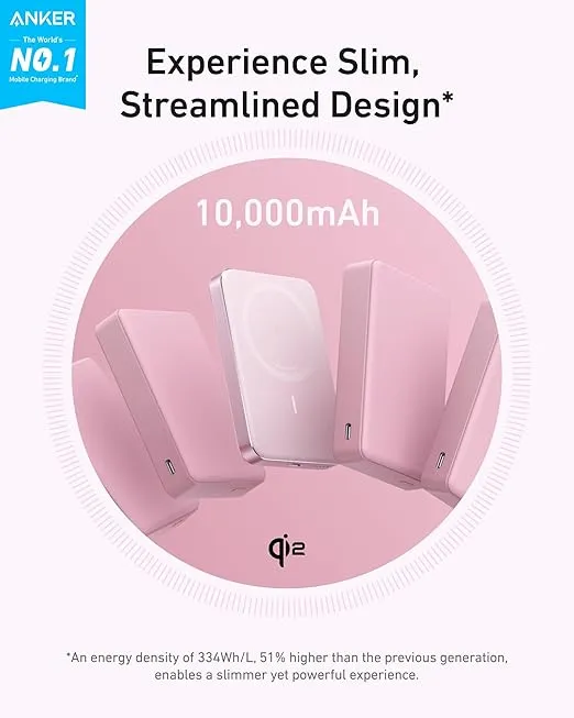 Anker MagGo Power Bank, Ultra-Slim 10,000mAh Magnetic Battery Pack, Qi2 Certified 15W Ultra-Fast MagSafe Compatible Portable Charger, Ergonomic Design, for iPhone16/15/14/13/12 Series Only