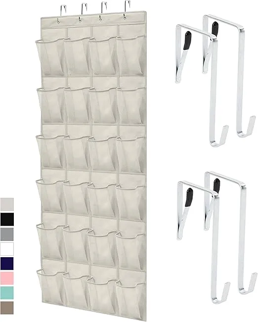 Gorilla Grip Over the Door Shoe Organizer, 24 Large Breathable Mesh Pockets, Space Saving Hanging Storage Holder, Closet Rack Hanger Holds Up to 40 lbs, Hangs on Closets for Shoes, Accessories, Linen
