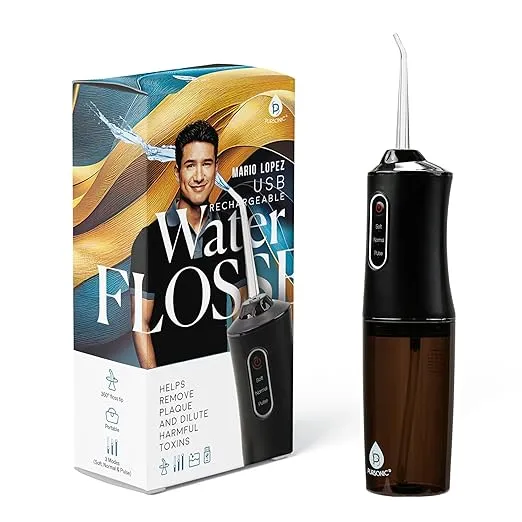 PURSONIC Mario Lopez Rechargeable Water Flosser - 360° Cordless Water Flossers for Teeth and Gum Massage - 7.5ounce Tank Water Dental Flosser with 3 Modes