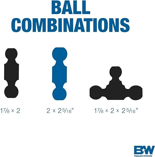 B&W Trailer Hitches Tow & Stow Adjustable Trailer Hitch Ball Mount - Fits 2" Receiver, Dual Ball (2" x 2-5/16"), 3" Drop, 10,000 GTW - TS10033B