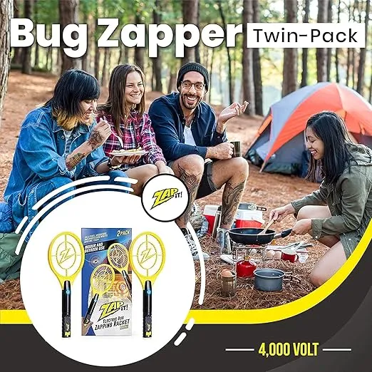 ZAP IT! Electric Fly Swatter Racket and Mosquito Zapper - High Duty 4,000 Volt Electric Bug Zapper Indoor Racket - USB Rechargeable Fly Zapper Indoor Safe - 2 Pack (Mini, Yellow)