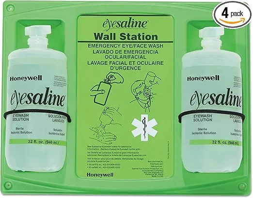 Honeywell 3200046200CT Saline Eye Wash Wall Station, 32oz Bottle, 2 Bottles/Station, 4 Carton