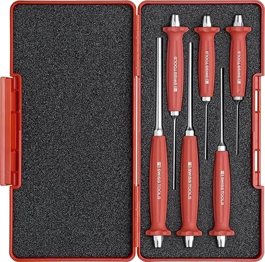 PB Swiss Tools - Practical Toolbox with Pin Punch, Drift Punch, Octagonal all with Handles, Model #758.SET, Set in a Stable Toolbox, Mechanics' Tools