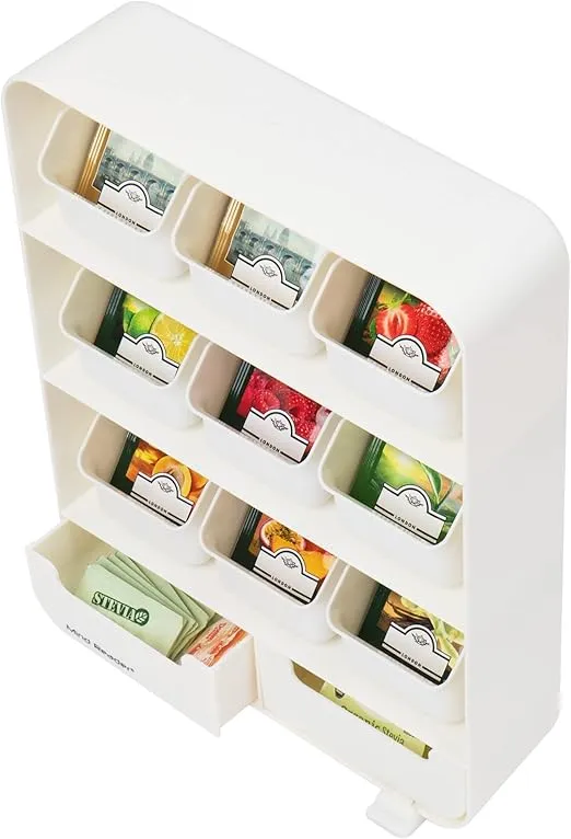 Mind Reader Bag, Tea Station Organizer Countertop Storage, Kitchen, Plastic, 10.25"L x 3.25"W x 13.75"H, White